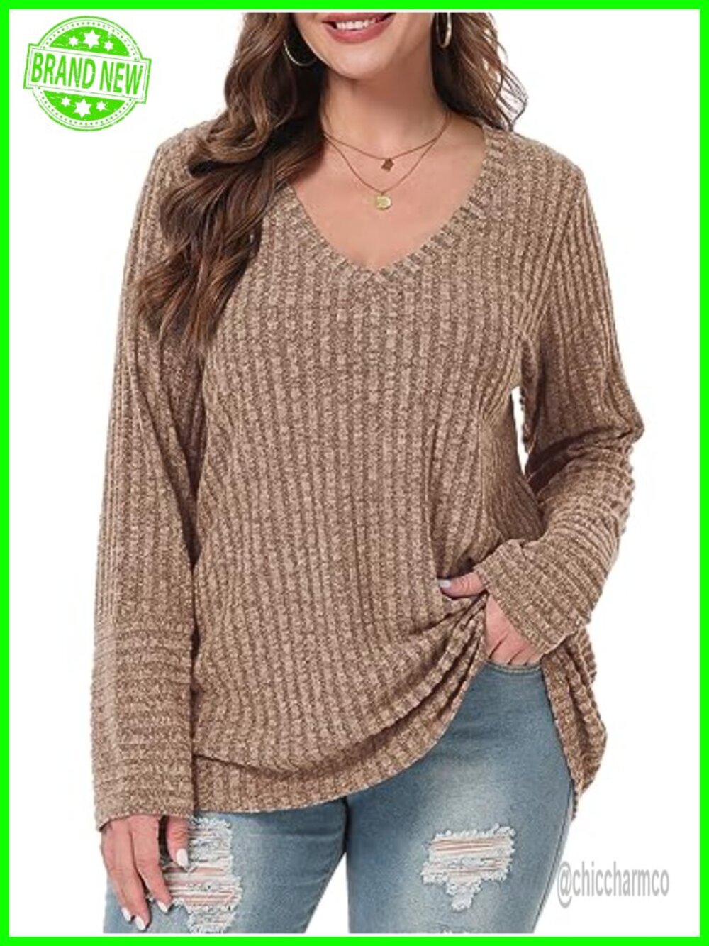 Plus Size V Neck Tunic Sweater Long Sleeve Pullover Top